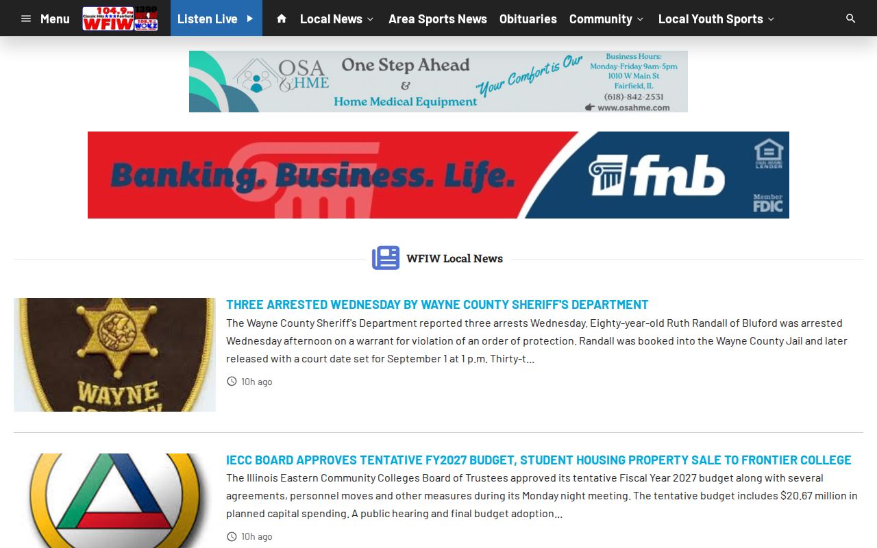 WFIW local-news section covering White County arrest and court news