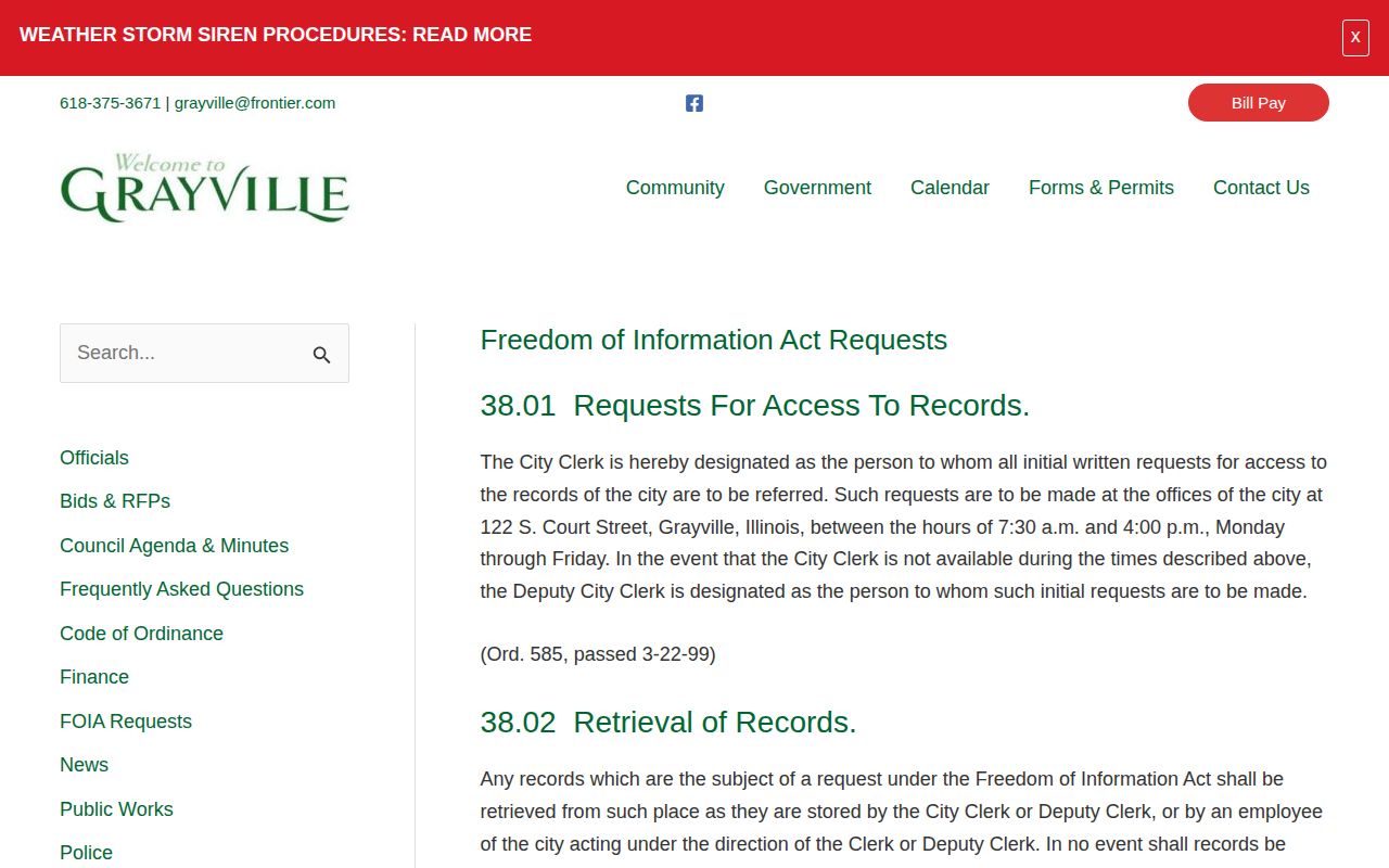Grayville official FOIA request information for police records